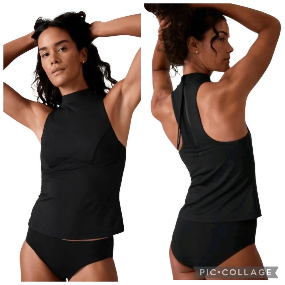 Athleta Maldives Sport Zip Tankini Top in Black 40 D/DD Swim Paddleboard Surf